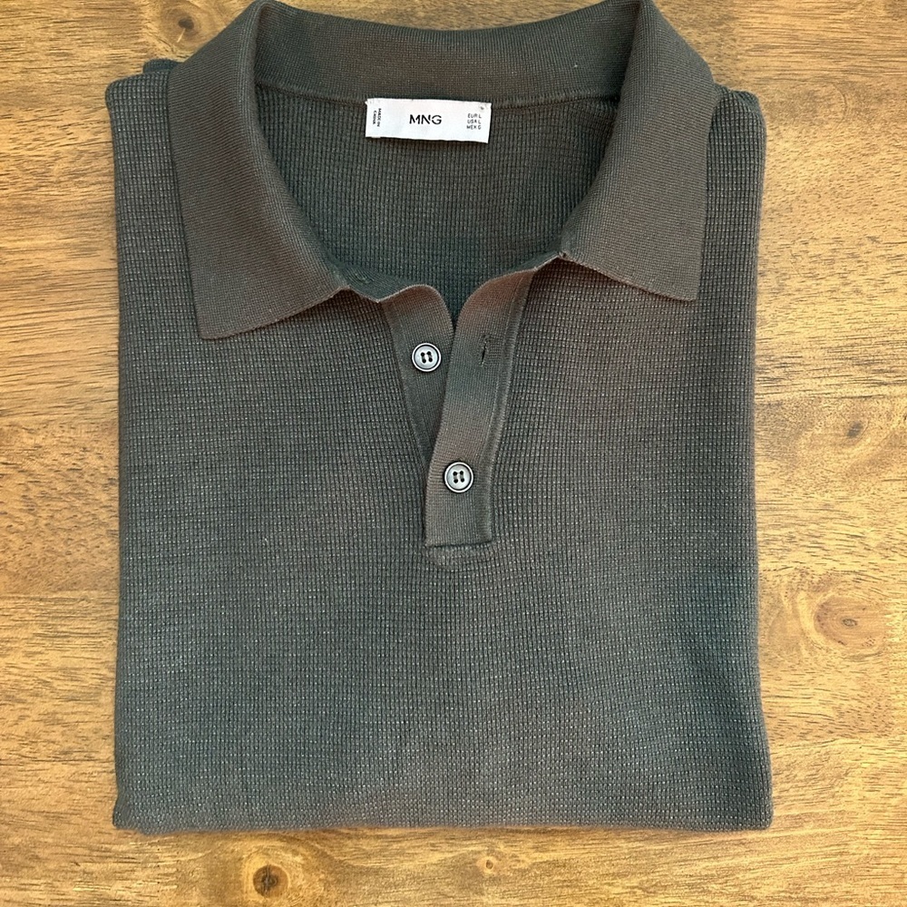 Mango Forest Green Knit Polo Shirt for Men Size L - Picture 5 of 7